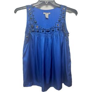 Kensie Royal Blue 100% Silk Top with Black Beading Detail - Size Small